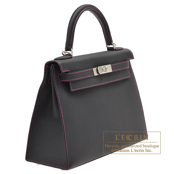 Hermes Personal Kelly bag 28 Sellier Black/ Rose purple Togo leather Matt  silver hardware