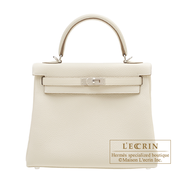 Hermes　Kelly bag 25　Retourne　Craie　Togo leather　Silver hardware