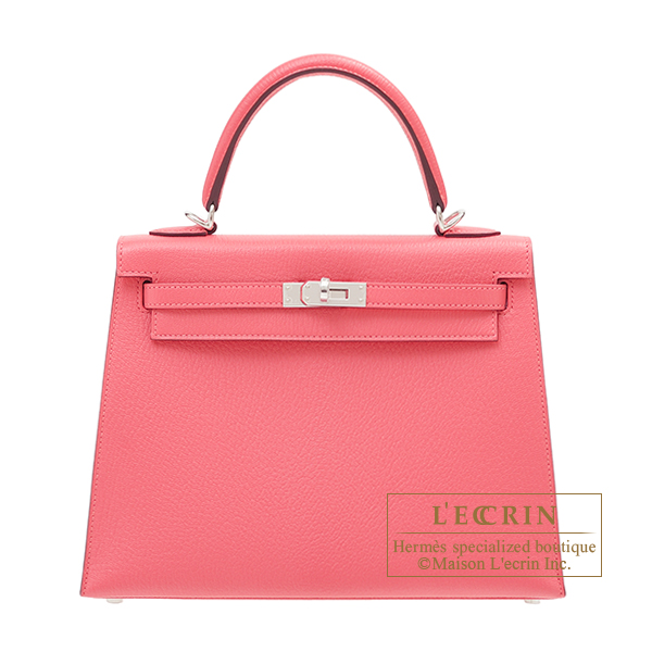 Hermes　Kelly bag 25　Sellier　Rose lipstick　Chevre myzore goatskin　Silver hardware