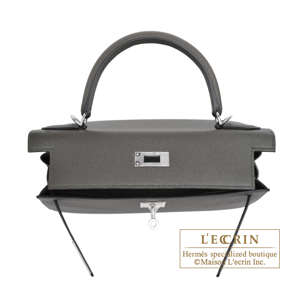Hermes Kelly bag 28 Sellier Vert gris Epsom leather Silver
