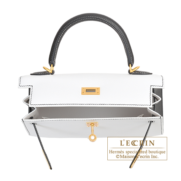 Hermes Personal Kelly bag 25 Sellier Black/ White Epsom leather Gold  hardware