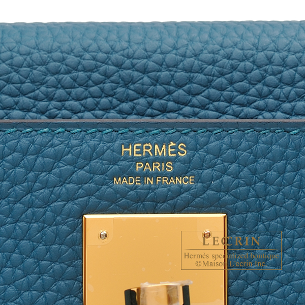 Hermes Kelly Sellier 28 Vert Bosphore Epsom Gold Hardware in 2023
