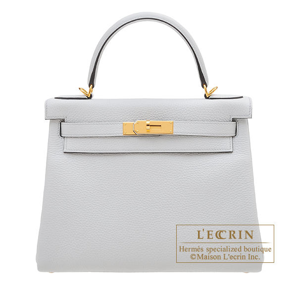 Hermes　Kelly bag 28　Retourne　Blue pale　Clemence leather　Gold hardware