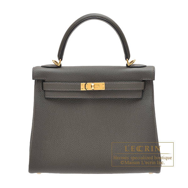 Hermes Kelly 25 Retourne Togo Gris Asphalt GHW Handbag 2019 in Box