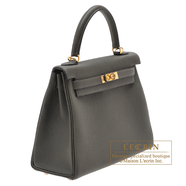 Hermes Kelly 25 Togo Mushroom SilverMetal B:2023 with rain cover