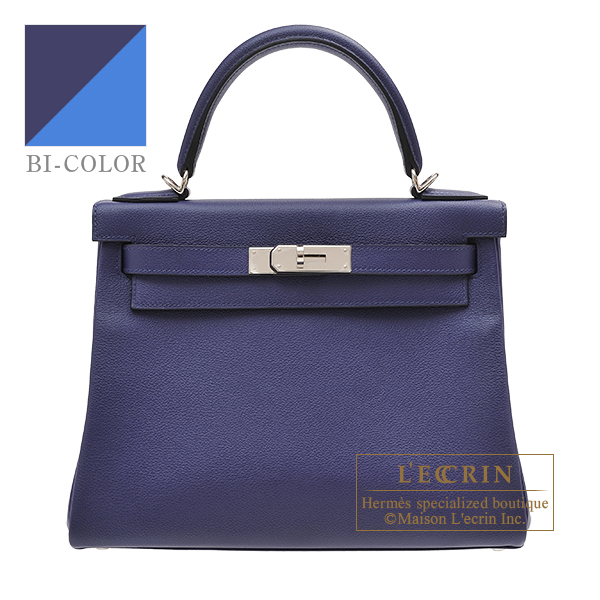 Hermes　Kelly Verso bag 28　Retourne　Blue encre/　Blue zellige　Evercolor leather　Silver hardware