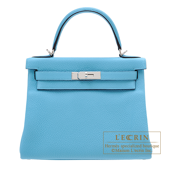 Hermes　Kelly bag 28　Retourne　Blue du nord　Clemence leather　Silver hardware