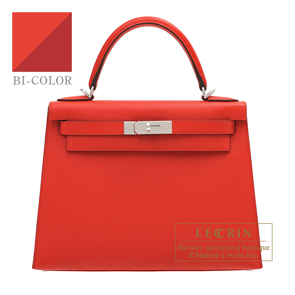 Hermes　Kelly Verso bag 28　Sellier　Rouge coeur/　Rouge grenat　Epsom leather　Silver hardware