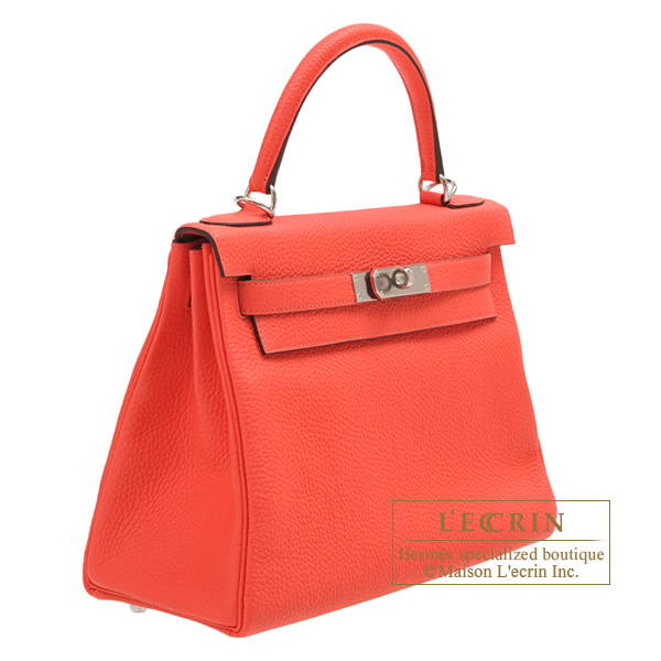 Hermes Kelly bag 28 Retourne Ebene Clemence leather Silver