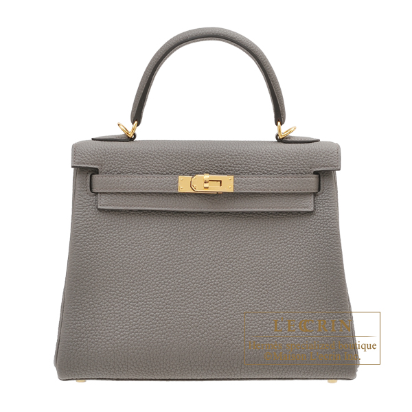 HERMES Kelly 25 Retourne Gris Etain Togo Gold Hardware Y Stamp