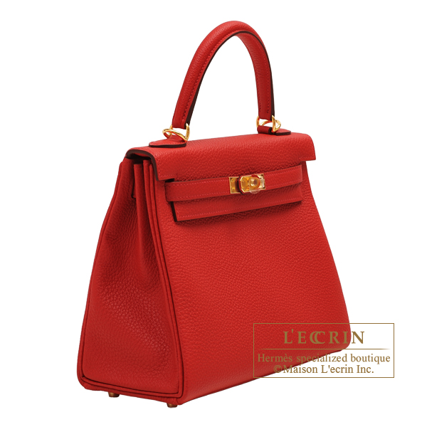 Hermes Rouge Casaque Togo Leather Gold Hardware Kelly Retourne 35