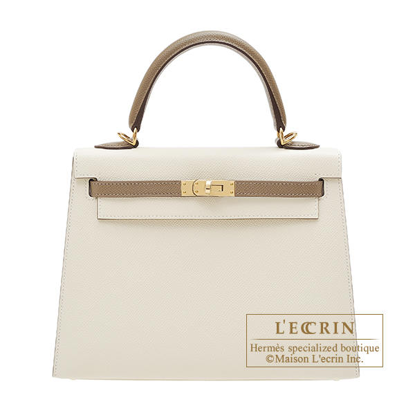 Hermes　Personal Kelly bag 25　Sellier　Craie/Etoupe grey　Epsom leather　Champagne gold hardware