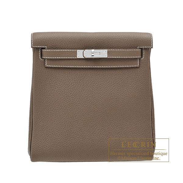 Hermes Kelly Ado Backpack Clemence Leather Gold Hardware In Grey