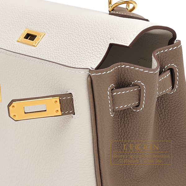 Hermes Kelly bag 25 Retourne Craie Togo leather Gold hardware