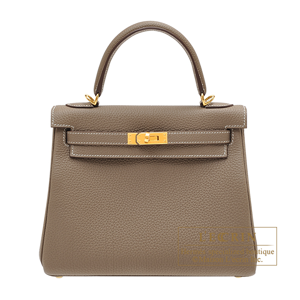 Hermes Kelly bag 25 Retourne Etoupe grey Togo leather Gold hardware