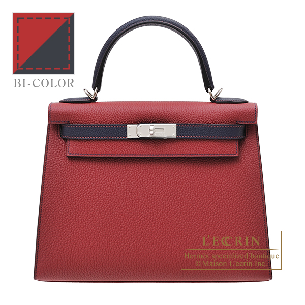 Hermes　Personal Kelly bag 28　Sellier　Rouge grenat/　Blue nuit　Togo leather　Silver hardware