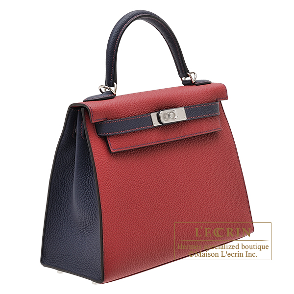 Hermes Personal Kelly bag 28 Sellier Rouge grenat Blue nuit Togo