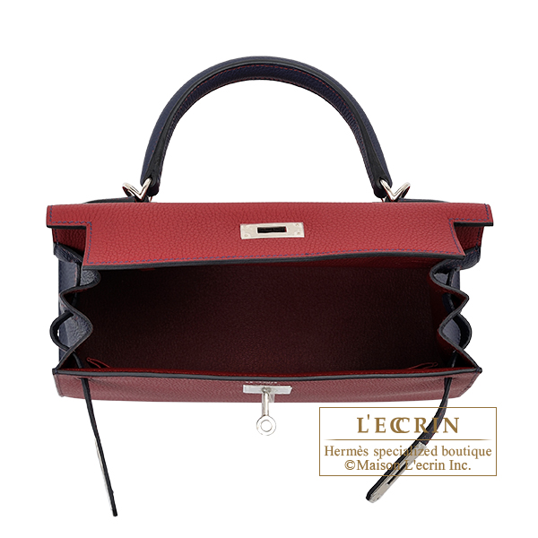 Hermes Personal Kelly bag 28 Sellier Rouge grenat/ Blue nuit Togo