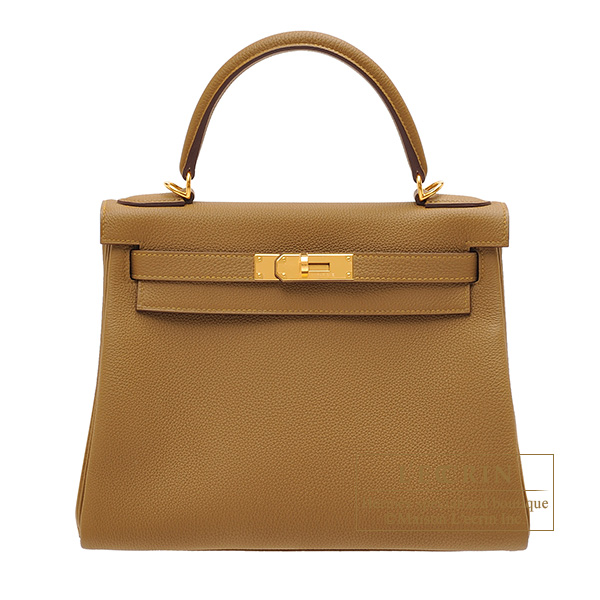 Hermes　Kelly bag 28　Retourne　Bronze dore　Togo leather　Gold hardware