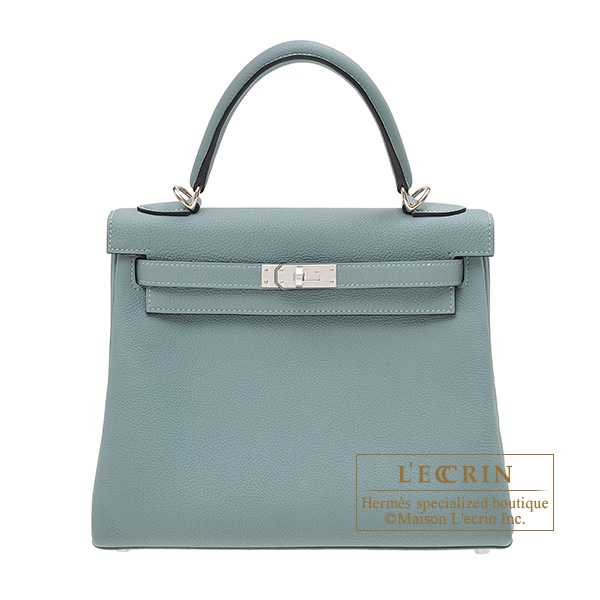 Hermes　Kelly bag 25　Retourne　Ciel　Togo leather　Silver hardware