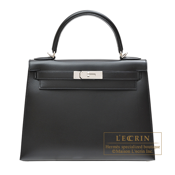 Hermes Kelly bag 28 Sellier Black Tadelakt leather Silver hardware