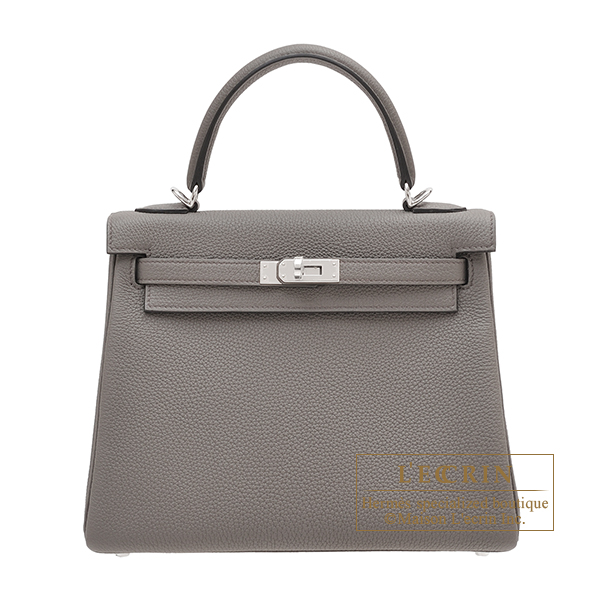 Hermes　Kelly bag 25　Retourne　Etain　Togo leather　Silver hardware