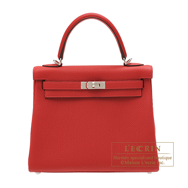 Hermes　Kelly bag 25　Retourne　Rouge casaque　Togo leather　Silver hardware