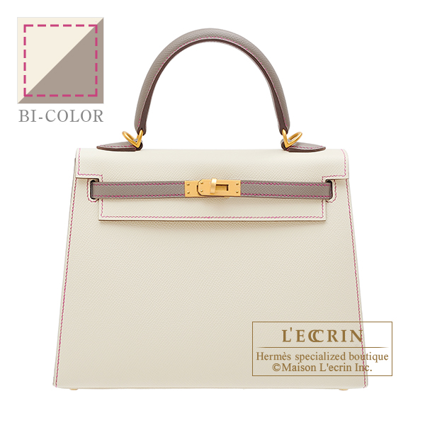 Hermes　Personal Kelly bag 25　Sellier　Craie/　Gris asphalt　Epsom leather　Matt gold hardware