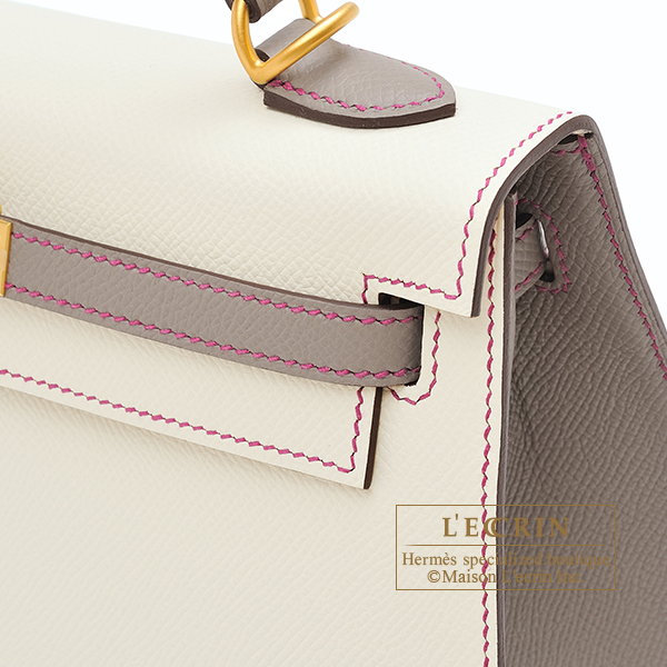 Hermes Craie & Gris Mini Kelly II Bag Pochette Clutch