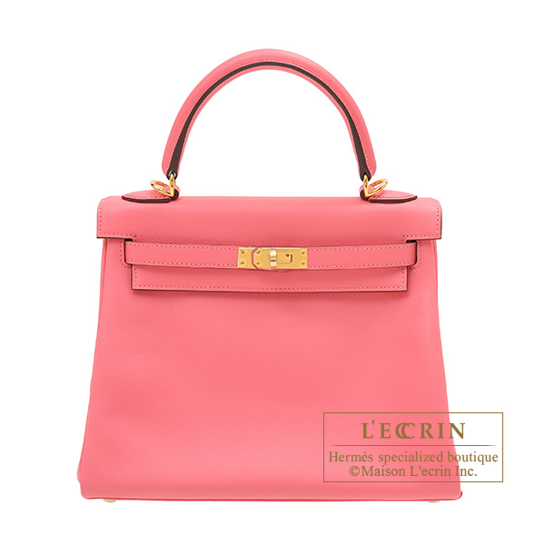 Hermes　Kelly bag 25　Retourne　Rose azalee　Swift leather　Gold hardware