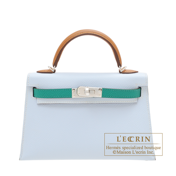 Hermes　Kelly bag mini Tricolore　Sellier　Blue brume/Vert Jade/Gold　Epsom leather　Silver hardware