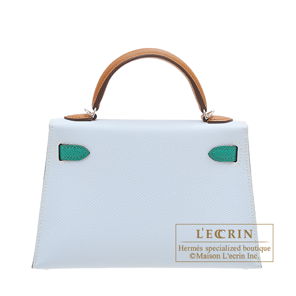 Hermes Kelly bag mini Tricolore Sellier Blue brume/Vert Jade/Gold Epsom  leather Silver hardware