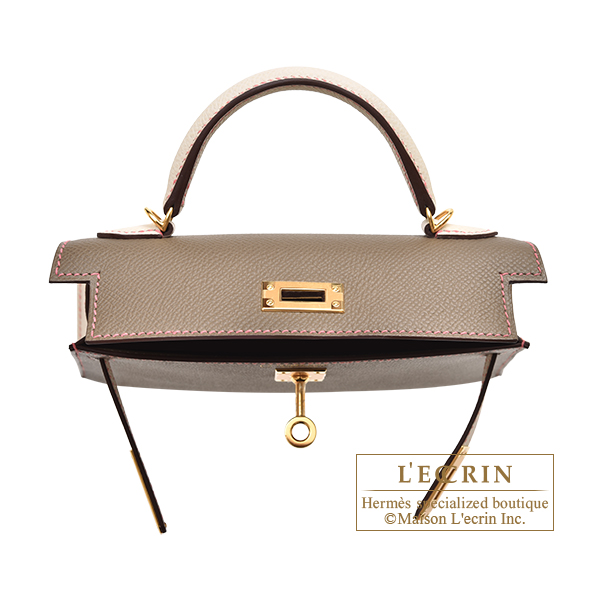 Hermes Personal Kelly bag mini Sellier Etoupe grey/ Craie Epsom leather  Gold hardware