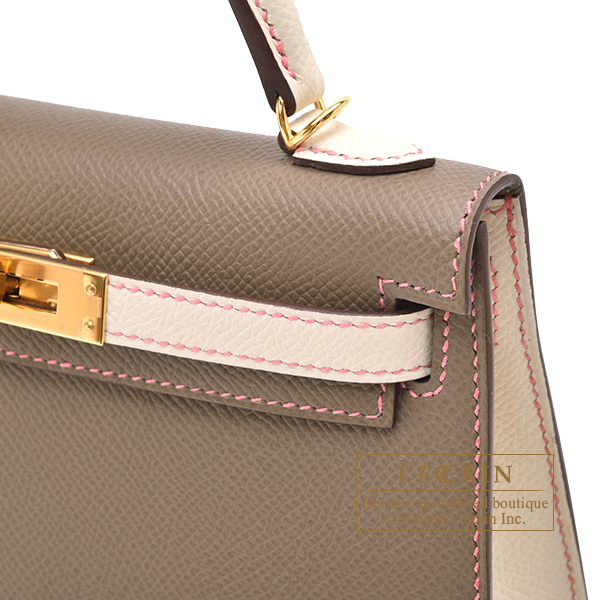 Hermes Personal Kelly bag mini Sellier Etoupe grey/ Craie Epsom leather  Gold hardware