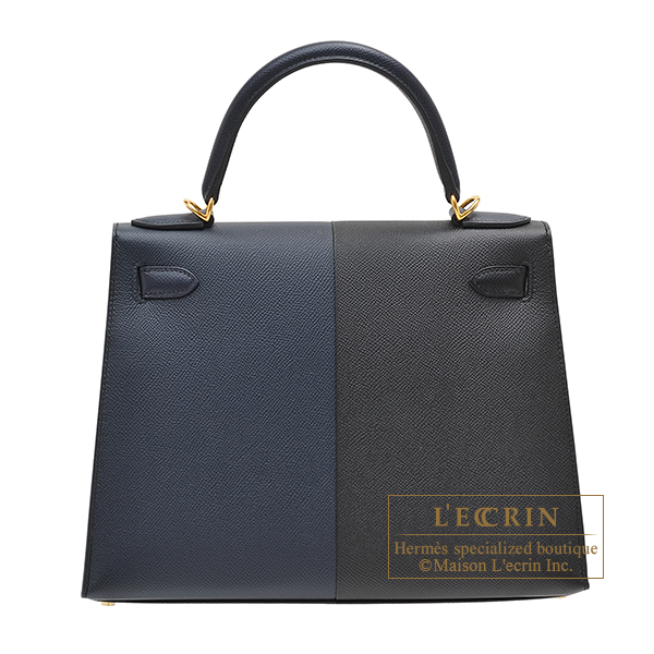 Hermes　Kelly Casaque bag 28　Sellier　Blue indigo/Black/Blue frida　Epsom leather　Gold hardware