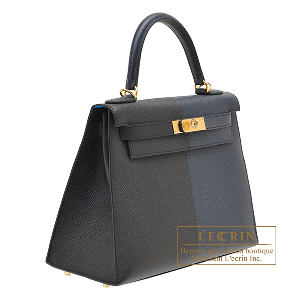 Hermes Kelly Casaque 28 Bag Black / Bleu Indigo Sellier Limited