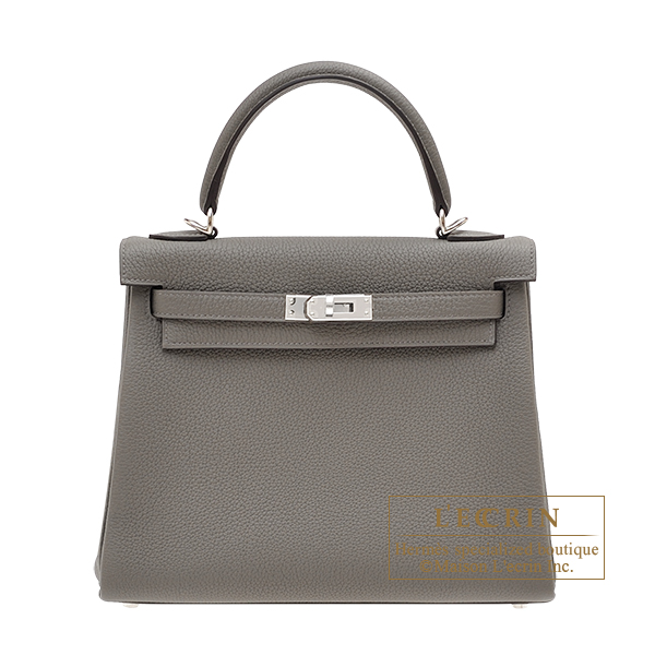 Hermes Kelly bag 25 Retourne Gris meyer Togo leather Silver hardware