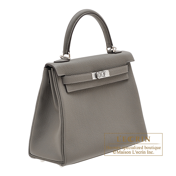 Hermes Kelly bag 25 Retourne Gris meyer Togo leather Silver hardware