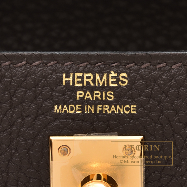 Hermes Kelly bag 25 Retourne Ebene Togo leather Gold hardware