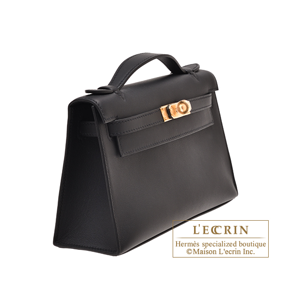 Hermes Kelly Pochette Black Gold Hardware Swift Gold Hardware