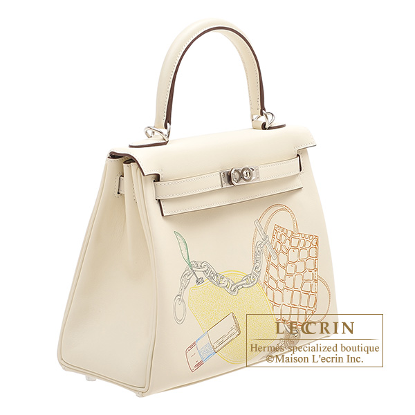 Hermes Kelly In and Out bag 25 Retourne Nata Swift leather Silver