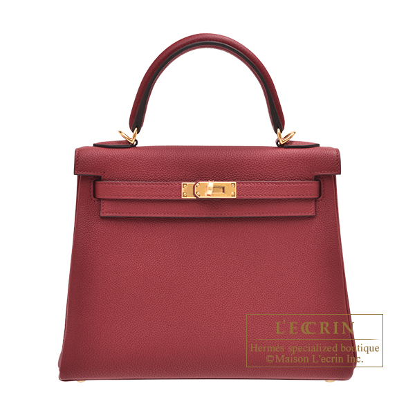 Hermes　Kelly bag 25　Retourne　Rouge grenat　Togo leather　Gold hardware