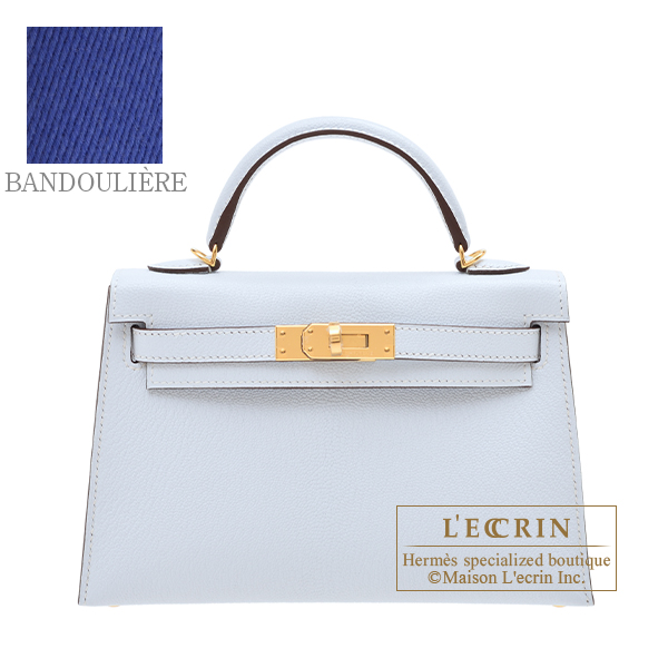 Hermes Kelly bag mini Sellier Blue brume Chevre myzore goatskin Gold  hardware