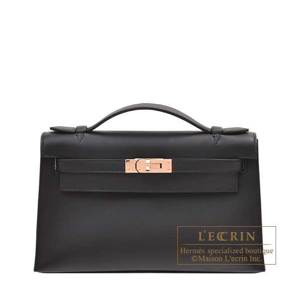 Hermes　Kelly pochette　Black　Swift leather　Rose gold hardware