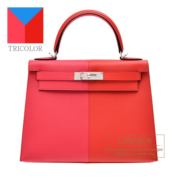 Hermes　Kelly Casaque bag 28　Sellier　Rouge coeur/Rose extreme/Blue zanzibar　Epsom leather　Silver hardware