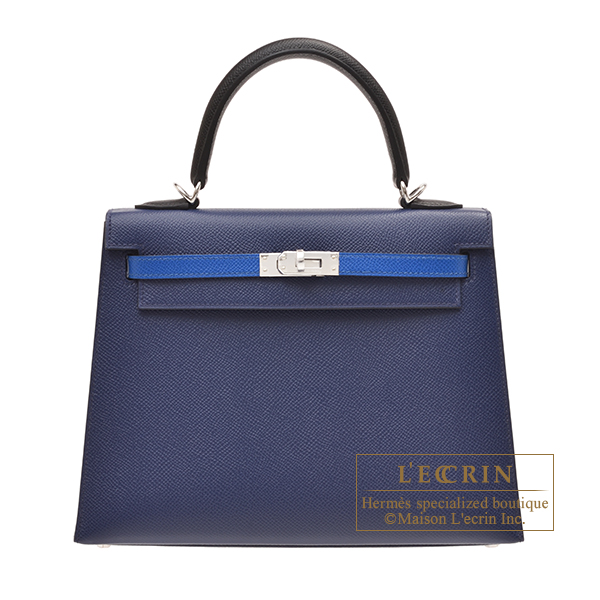 Hermes　Kelly Tricolore bag 25　Sellier　Blue saphir/Black/Blue france　Epsom leather　Silver hardware