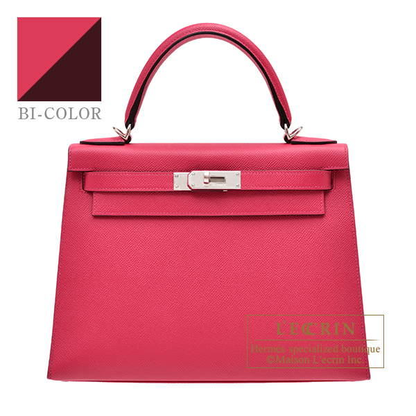 Hermes　Kelly Verso bag 28　Sellier　Framboise/　Rouge sellier　Epsom leather　Silver hardware