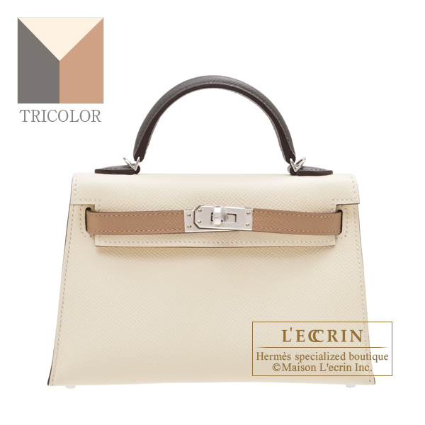 Hermes　Kelly bag mini Tricolore　Sellier　Nata/Chai/Gris meyer　Epsom leather　Silver hardware