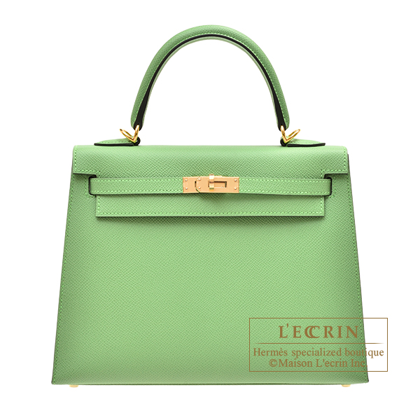 Hermes　Kelly bag 25　Sellier　Vert criquet　Epsom leather　Gold hardware