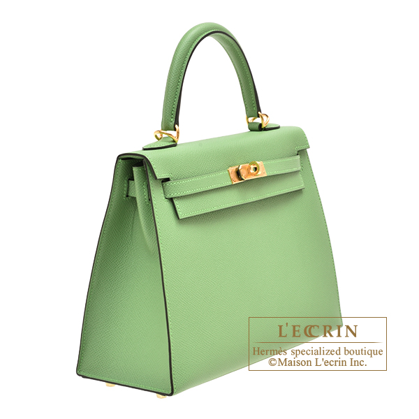 Hermes Kelly bag 25 Sellier Vert criquet Epsom leather Gold hardware